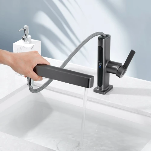 Смеситель для раковины Lefton Single-Hole Pull-Out Faucet with Temperature Display-BF2206 Grey: Вид монтажа Врезной