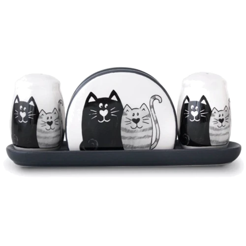 Набір для спецій S&T "Мурчики" з серветницею на керамічній підставці 22х7х8.5 см (6912-19): Тип Набір для солі та перцю з серветницею