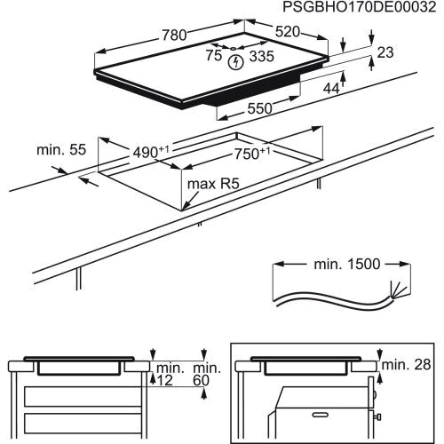 Варочная поверхность электрическая Electrolux EIV835: Размеры для встраивания 75 x 49 см