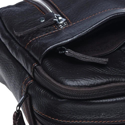 Чоловіча сумка планшет Borsa Leather темно-коричнева (K11027-d.brown): Тип ручки Без ручки, Плечовий ремінь