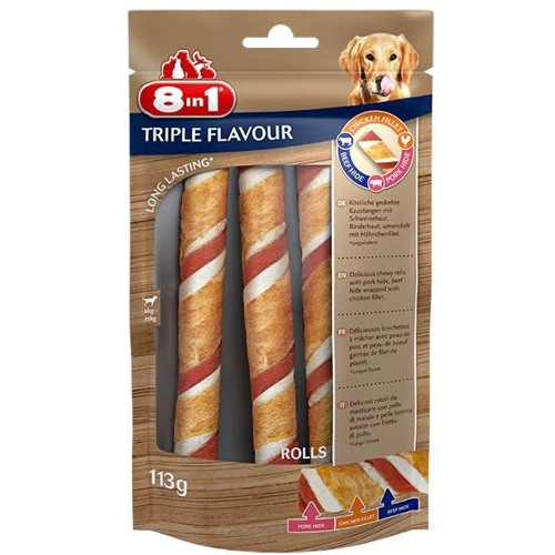 Ласощі для собак 8in1 Triple Flavour трубочки 3 шт. 113 г (4048422148111)