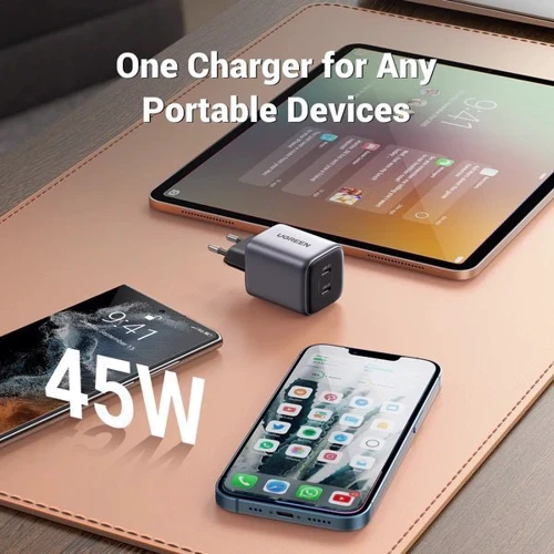 Зарядное устройство Ugreen Wall Charger 2xUSB-C CD294 45W Gray (90573): Кабель в комплекте отсутствует