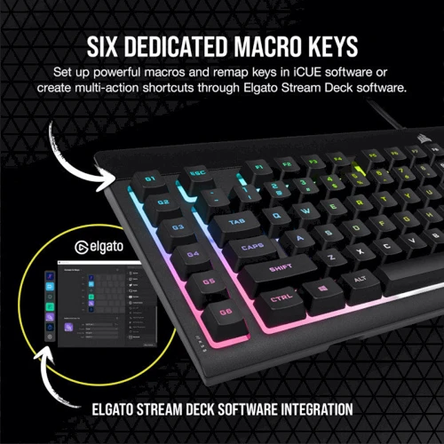 Клавиатура Corsair K55 Pro XT (CH-9226715-RU): Дополнительно влагоустойчивость, подставка под запястья, подсветка клавиш