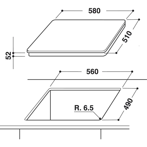 Варочная поверхность электрическая Whirlpool ACM 808 NE: Размеры для встраивания 56x49 см