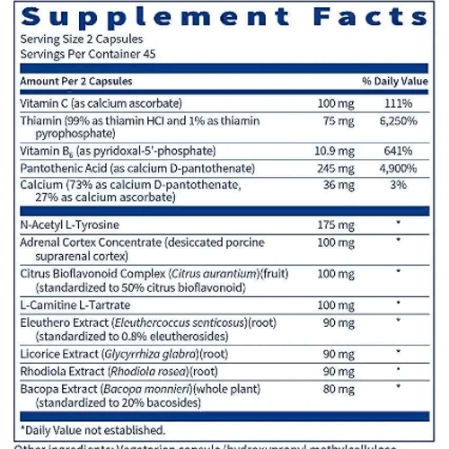 Klaire Labs Adrenal Support Formula Поддержка надпочечников 90 капсул: Форма выпуска Капсулы