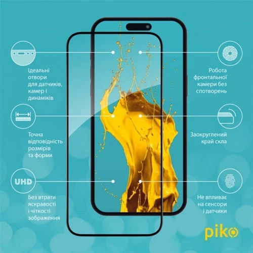 Захисне скло для iPhone Piko Tempered Glass Full Glue Black для iPhone 15 Pro Max: Тип захисту екрана на екран