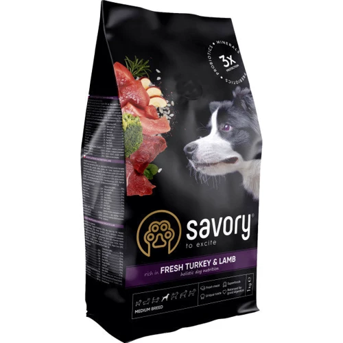 Сухой корм Savory для собак средних пород со свежим мясом индейки и ягненка, 1 кг (4820232630259)