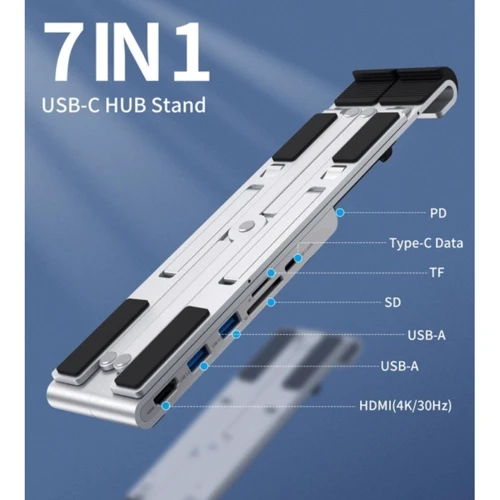 Адаптер Choetech Adapter 7-in-1 USB-C to USB-C+2xUSB3.0+HDMI+SD Gray (HUB-M43-SL): Інтерфейс підключення USB 3.0, USB-C