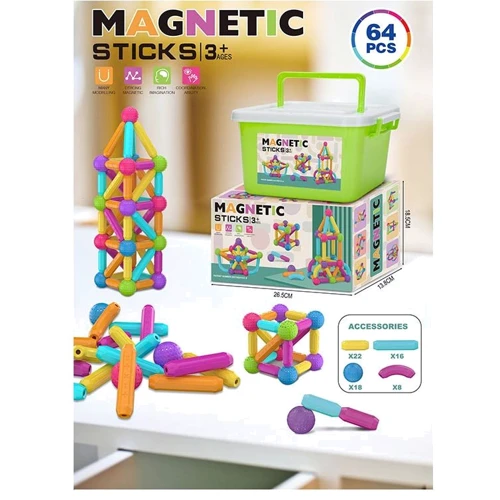 Магнитный конструктор A-Toys Magnetic sticks в чемоданчике 64 детали (158-23)