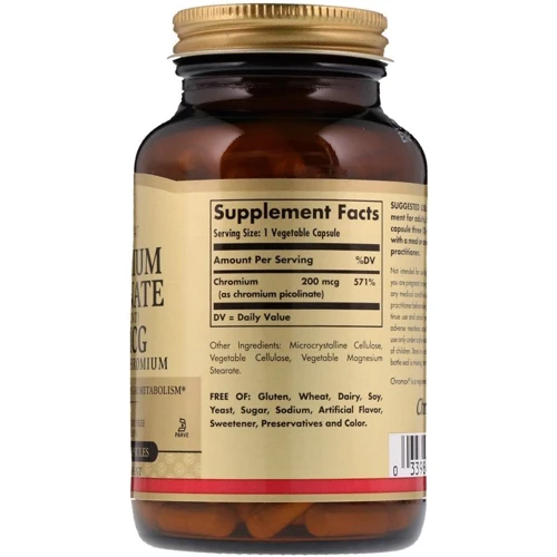 Solgar Chromium Picolinate, 200 mcg, 180 Vegetable Capsules (SOL-00867): Тип Хром
