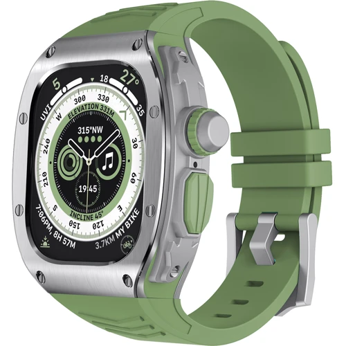 Аксесуар для Watch Stainless Steel Case + Fluorine Green Straps + Silver Case для Apple Watch 45mm