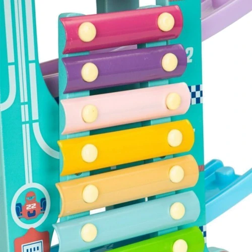 Дерев'яний швидкісний спуск Ecotoys з машинками та ксилофоном (ME115)