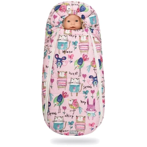 Зимовий конверт-кокон на натуральній овчині доречі Baby XS Малюнки на рожевому тлі фото 3