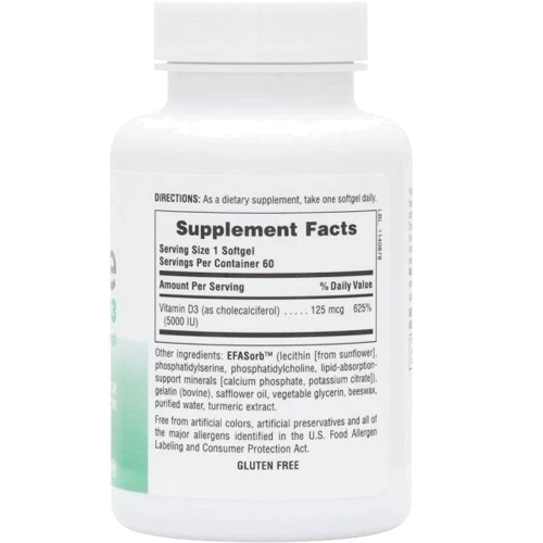 Natures Plus Vitamin D3 Immune 5000 IU (25 mcg) Витамин D3 для иммунитета 60 желатиновых капсул: Тип Витамин D