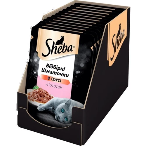 Вологий корм Sheba cig POU для котів з лососем в соусі 12х85 г (4770608257286): Клас Супер премиум