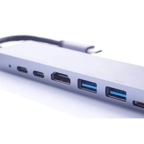 Адаптер Zamax Adapter USB-C to 2xUSB-C+HDMI+2xUSB+SD+RJ45 Silver фото 4