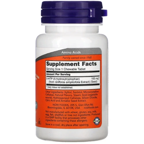 NOW Foods 5-HTP 100 mg 5-гидрокситриптофан 90 жевательных таблеток: Тип Триптофан