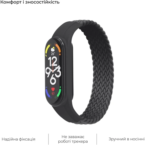 Ремешок Fashion Braided Solo Loop (S) Charcoal for Xiaomi Mi Band 7/6/5/4