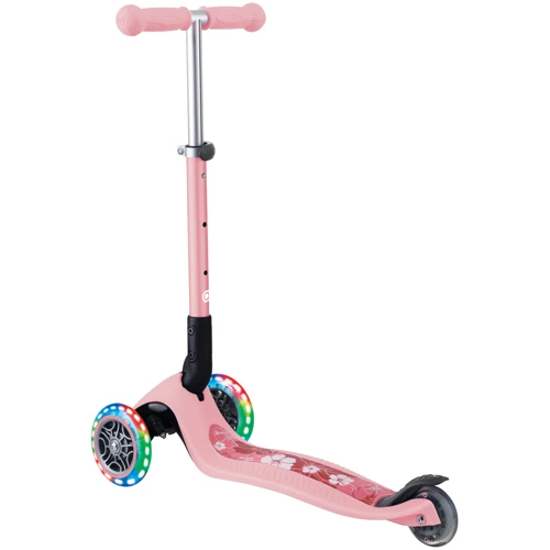 Самокат GLOBBER серии JUNIOR FOLDABLE LIGHTS пастельно-розовый с цветами (433-210)