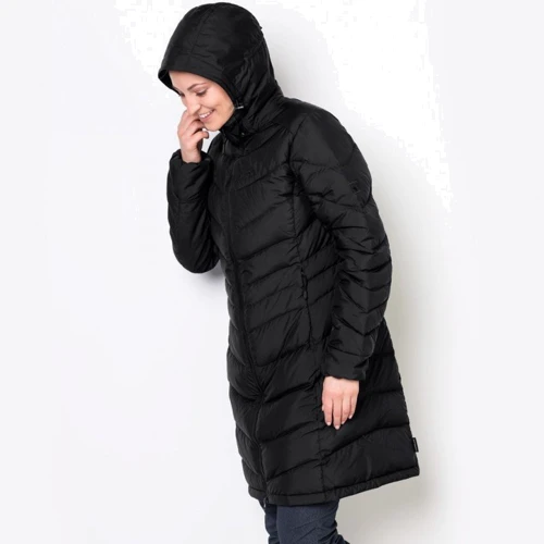 Пуховик Jack Wolfskin Selenium Coat 1202081-6000 40 черный зимний с капюшоном длинный: Вид Пуховики