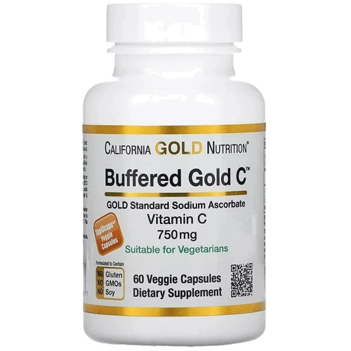 California Gold Nutrition Buffered Vitamin C Витамин C аскорбат натрия буферизованный 750 мг 60 растительных капсул