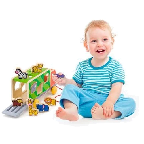 Деревянная каталка-сортер Viga Toys Грузовик со зверятами (50344)