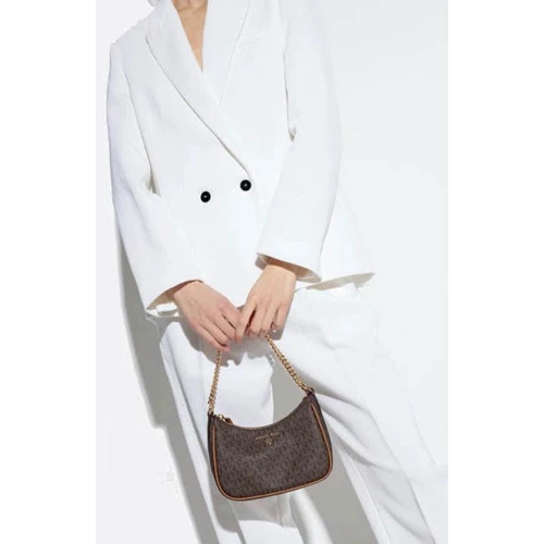 Сумка багет Michael Kors Jet Set Charm Small Logo Pochette темно-коричнева (32H1GT9C1B252): Фактура Сап'яну, матова