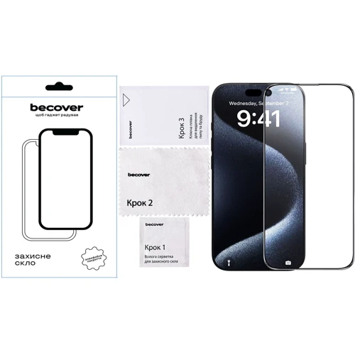 Захисне скло для iPhone BeCover Tempered Glass Black для iPhone 16 Plus (712123): Матеріали стекло