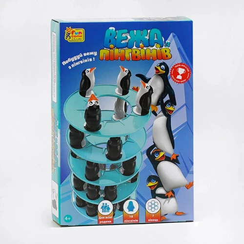 Игра 4FUN Game Club Башня пингвинов 18 пингвинов 7 колец (86682)