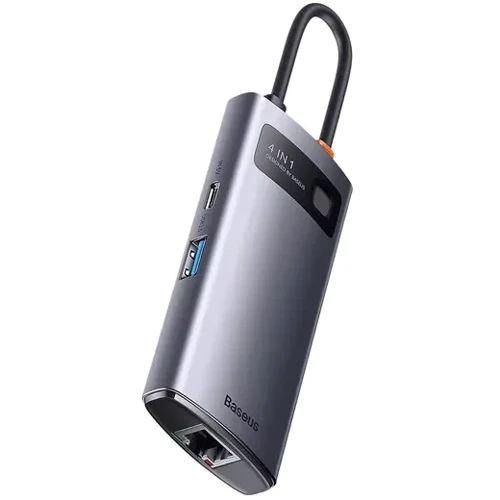 Адаптер Baseus Adapter Metal Gleam Series USB-C to 3xUSB3.0+RJ45 Grey (WKWG070113): Интерфейс подключения USB-C