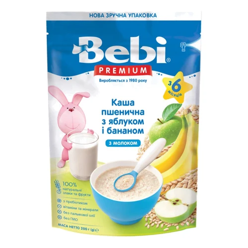 

Каша молочная Bebi Premium Пшеничная с яблоком и бананом 200 г (1105058)
