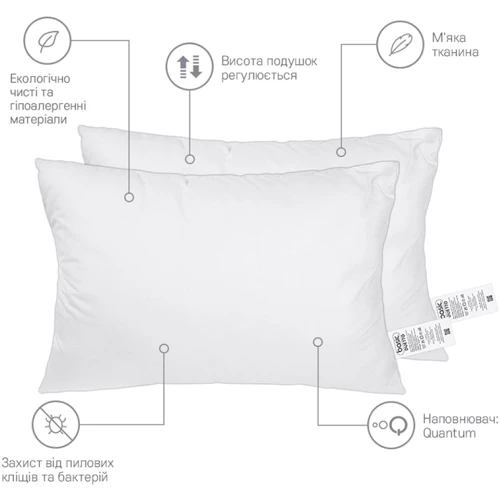 Подушка Sonex Basic Duetto 50х70 шт 2 шт біла (SO102388): Розмір, см 50x70