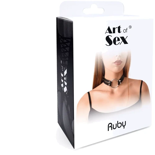Чокер с металлическим кольцом и шипами Art of Sex - Ruby натуральная кожа, черный