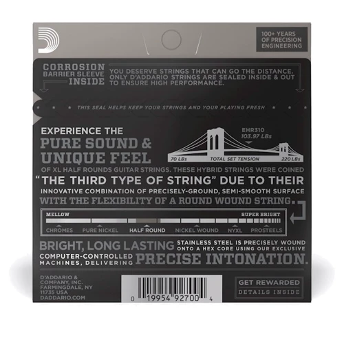 Струна для гітар Комплект струн D'addario EHR310 XL Half Rounds Regular Light (10-46): В комплекті Набор из 6 струн