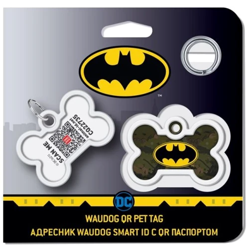 Адресник металлический WAUDOG Smart ID c QR паспортом рисунок Бэтмен зеленый 40х28 мм (0640-1002: Цвет зеленый