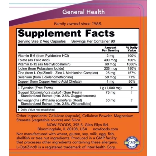 NOW Foods THYROID ENERGY 180 VCAPS Підтримка щитовидної залози: Стать унісекс