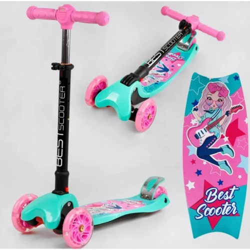 Детский трехколесный самокат с фарой Best Scooter Maxi L-8711 Розовый