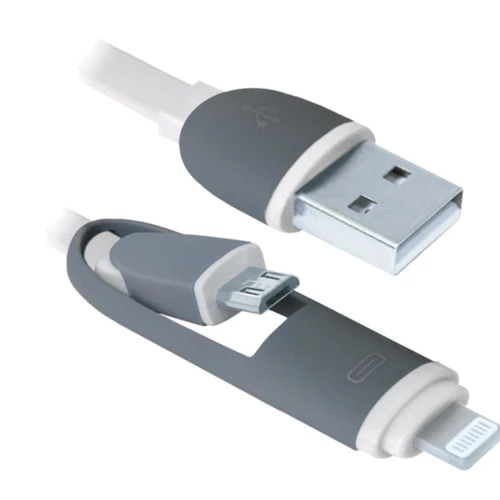 Кабель Defender USB Cable to Lightning/microUSB 1m White (87493): Тип USB Cable - Lightning/microUSB