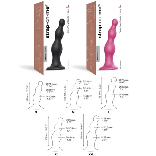 Насадка для страпона Strap-On-Me Dildo Plug Beads Black XXL