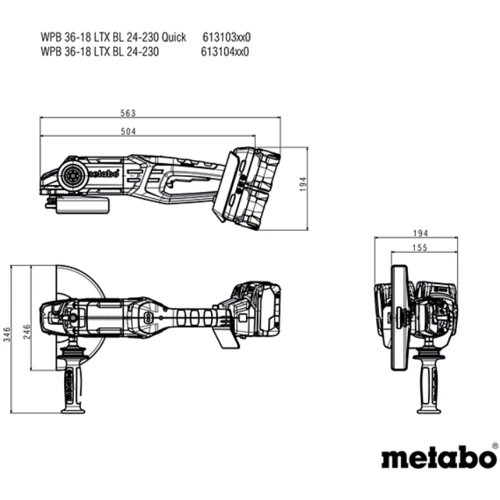 Болгарка (кутова шліфувальна) Metabo WPB 36-18 LTX BL 24-230 Quick (613103810): Макс. частота обертання диска 6600 об/мин