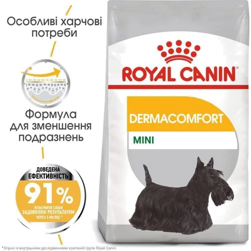 Сухой корм Royal Canin Mini Dermacomfort для собак с чувствительной кожей, склонной к раздражениям 1 кг (2441010): Свойства Основное питание, Забота о коже и шерсти