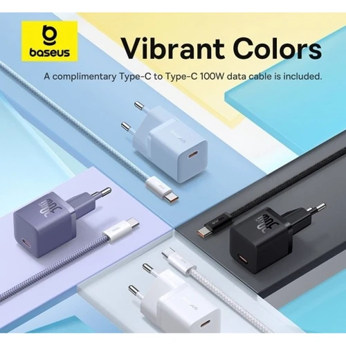 Зарядное устройство Baseus USB-C Wall Charger GaN5 mini 1C 30W with USB-C Cable White (P10110902213-00) фото 9