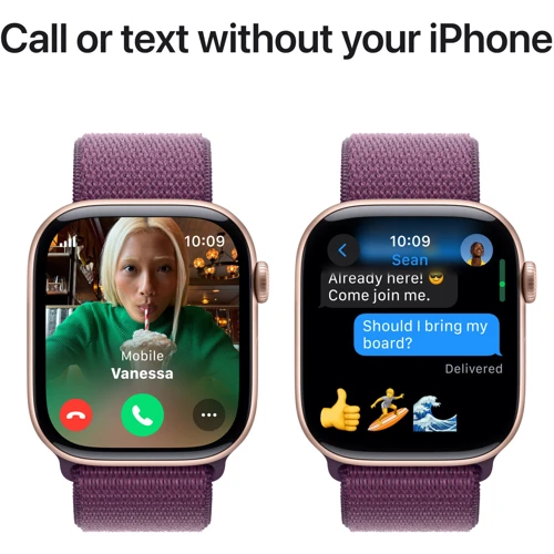 Apple Watch Series 10 46mm GPS + Cellular Rose Gold Aluminium Case with Plum Sport Loop (MWY83)