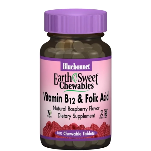 Bluebonnet Nutrition Earth Sweet Chewables Vitamin В12 & Folic Acid 180 chewable tabs Raspberry