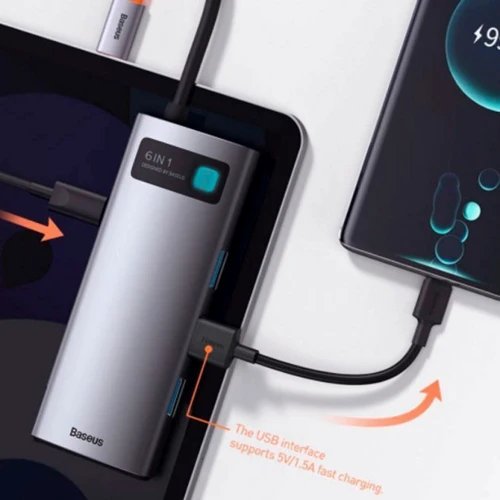 Адаптер Baseus Adapter USB-C to 3xUSB3.0+HDMI+RJ45+USB-C Gray (CAHUB-CW0G): Інтерфейс підключення USB-C