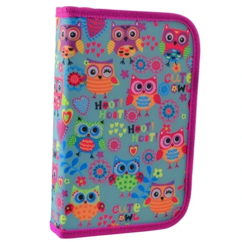 Пенал твердый одинарный с двумя клапанами Smart HP-04 Funny owls
