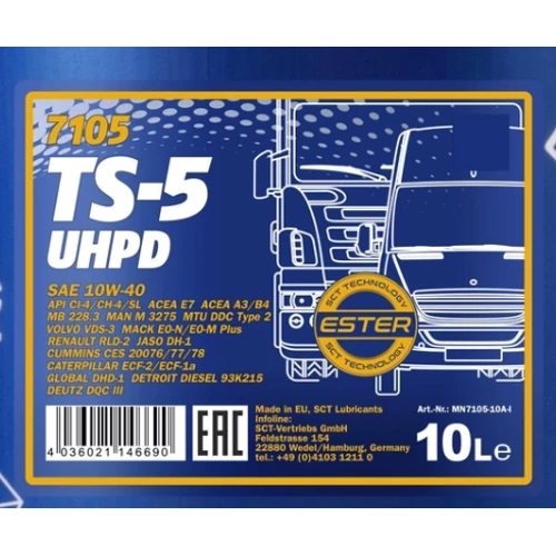 Моторна олія Mannol TS-5 UHPD 10W-40 10л (MN7105-10): Тип Полусинтетическое