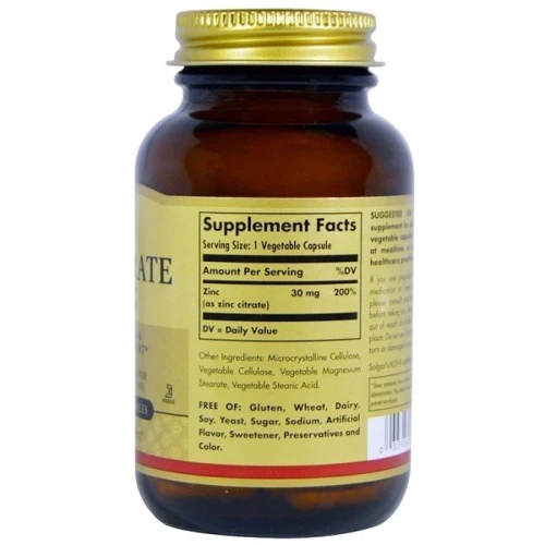 Solgar Zinc Citrate, 30 mg Солгар Цитрат цинка 30 мг, 100 капсул: Форма выпуска Капсулы