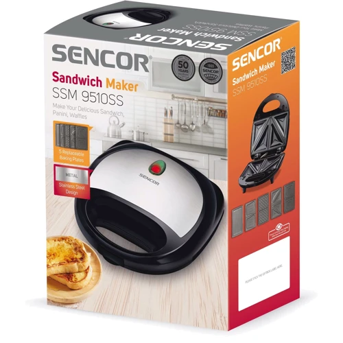 Sencor SSM 9510SS: Знімні пластини Для сендвічів, Для гриля, для вафель