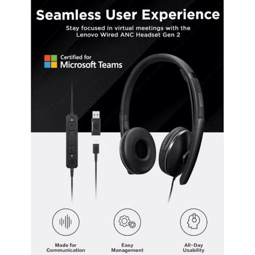 Наушники Lenovo Wired ANC Gen 2 Black (4XD1M45627): Дополнительно регулятор громкости